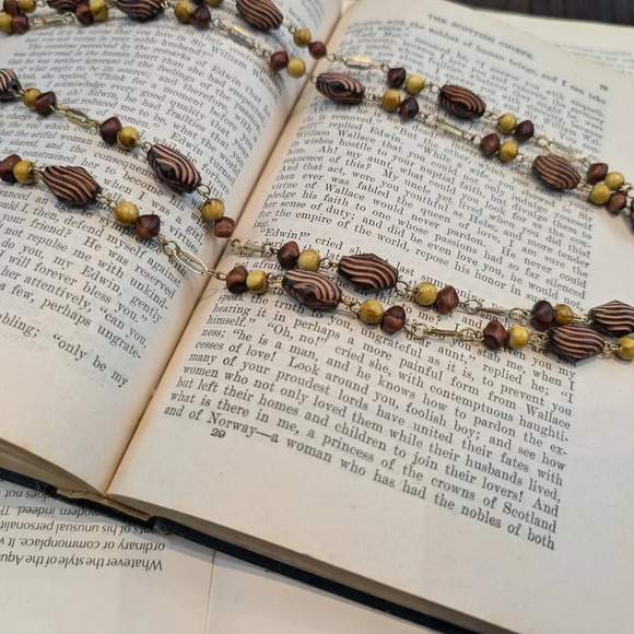 Brown and Yellow Beaded Necklace - Picture 2 of 7